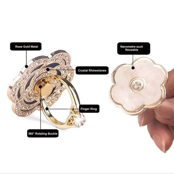 Rhinestone Flower Phone Ring- White - Picture 2 of 5